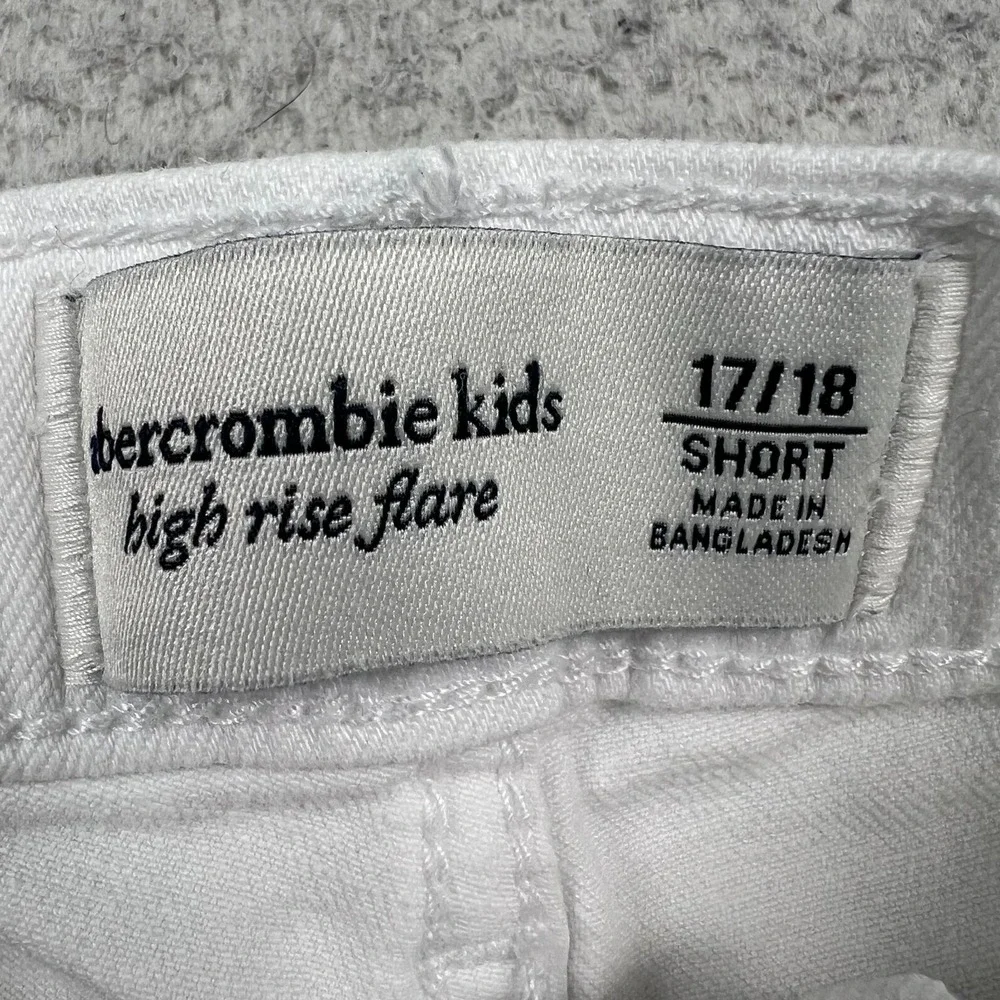 Abercrombie Kids Jeans Girls 17/18 Short High‎ Rise Flare Stretch Denim White